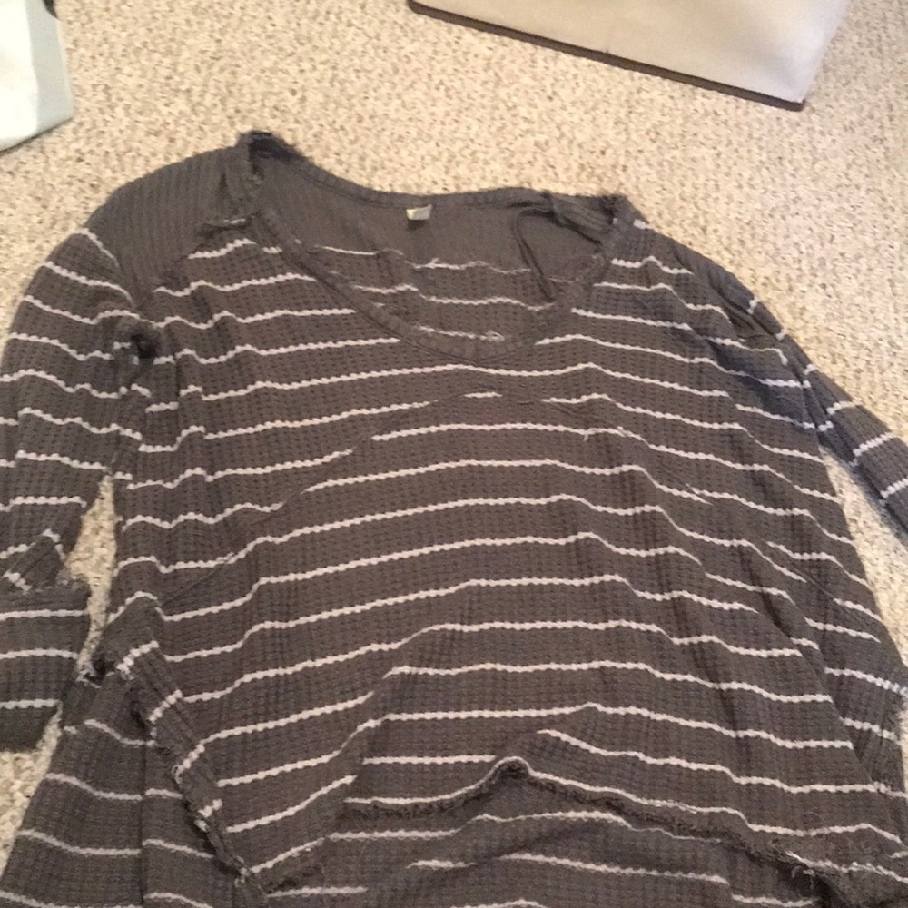 free people Olive and White Striped tunic